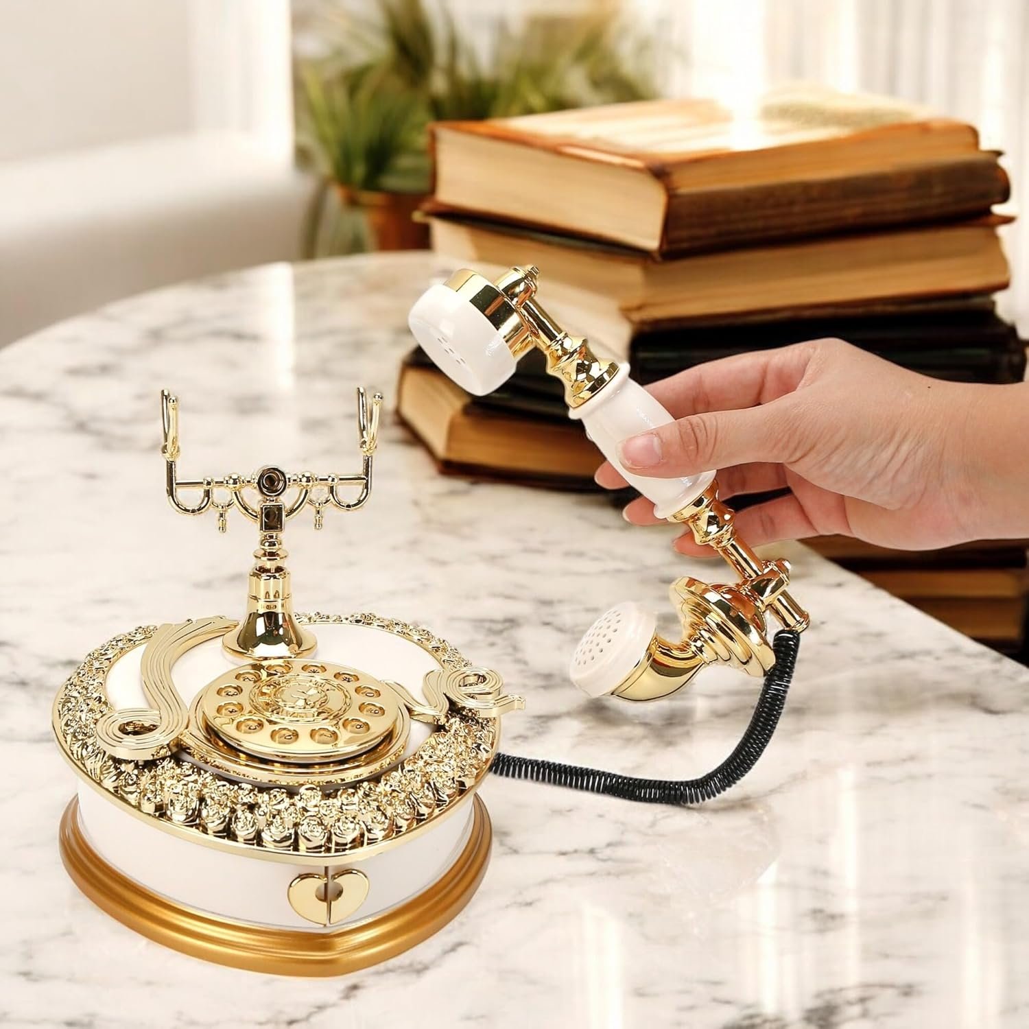 📞🎼 Caja Musical & Alhajero Teléfono Vintage Dorado - Imagen 3