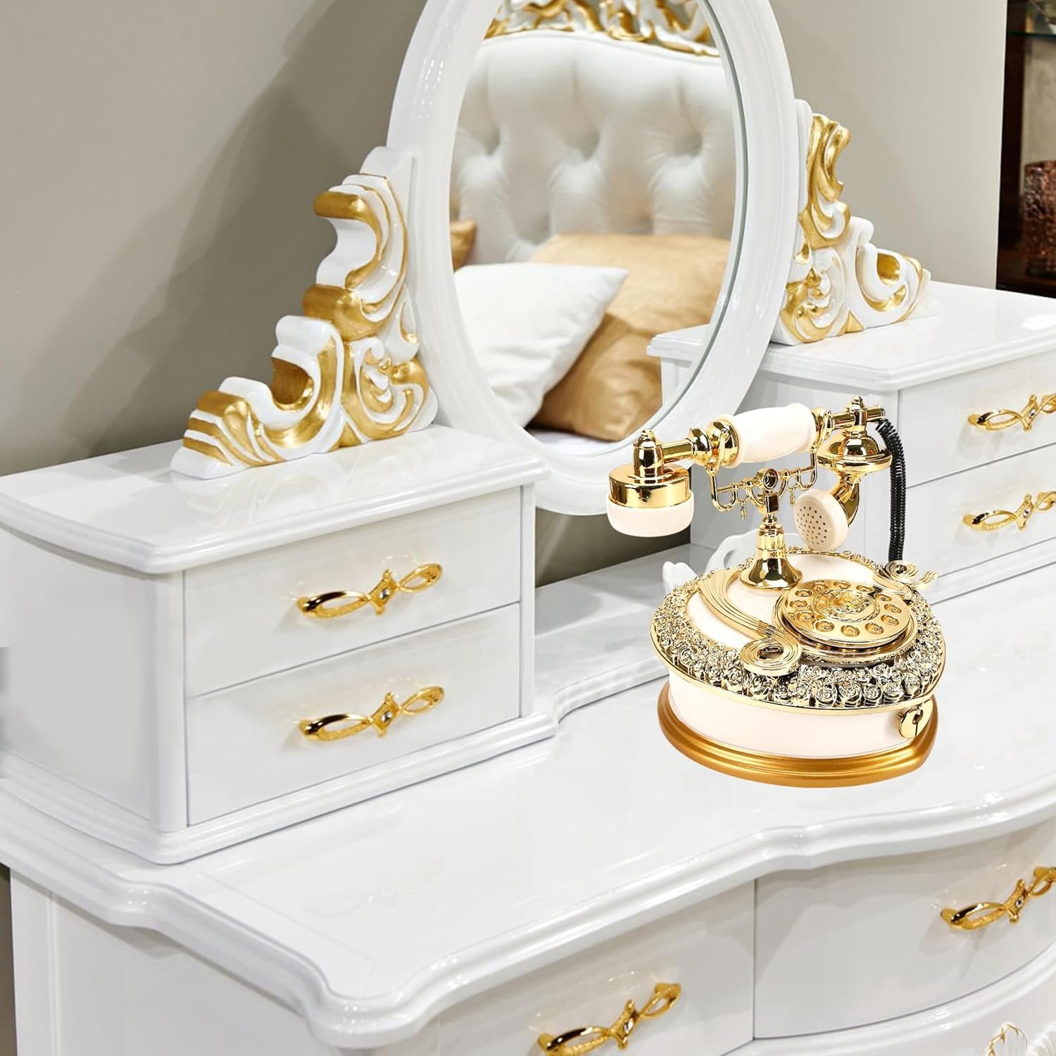 📞🎼 Caja Musical & Alhajero Teléfono Vintage Dorado - Imagen 9