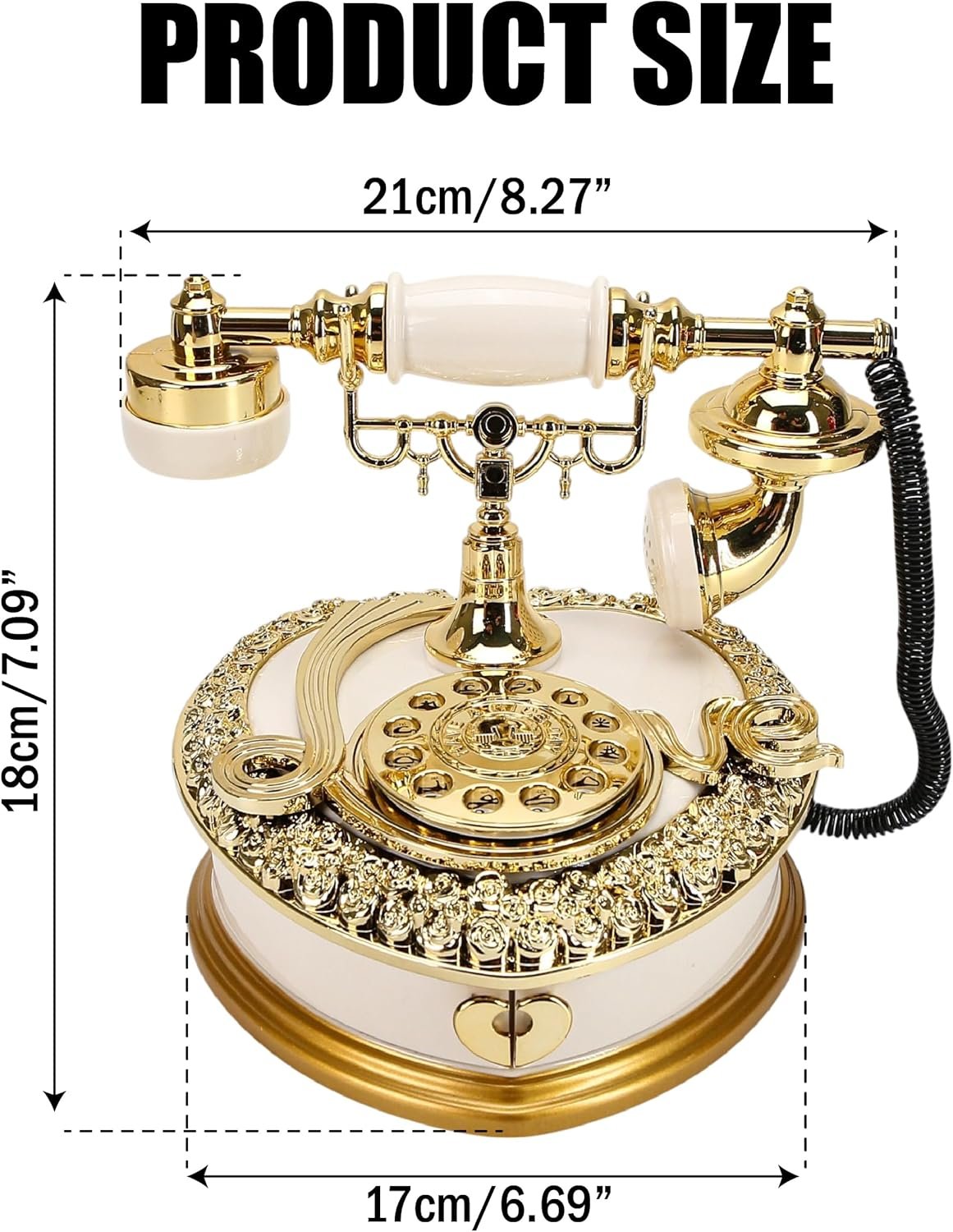 📞🎼 Caja Musical & Alhajero Teléfono Vintage Dorado - Imagen 2