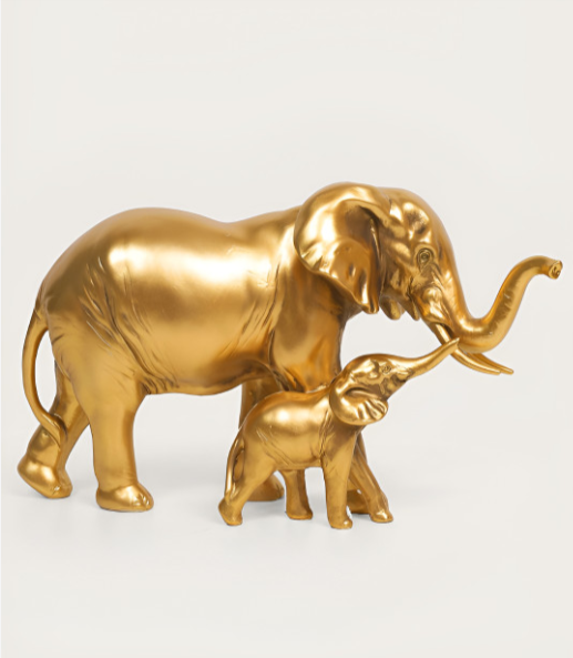 🐘 FIGURA ELEFANTE MADRE Y BEBE DORADO - Imagen 2