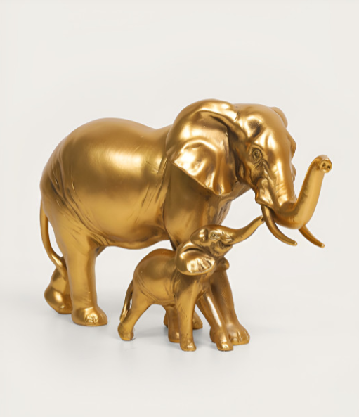 🐘 FIGURA ELEFANTE MADRE Y BEBE DORADO