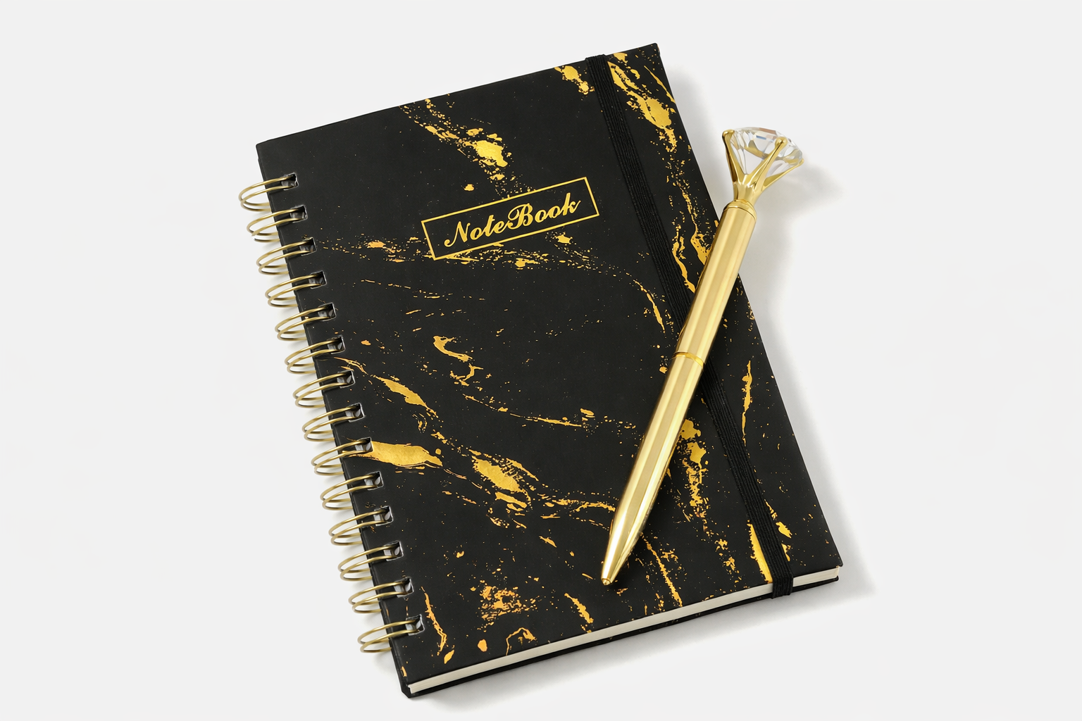📓 Cuaderno Anillado Marmolado + 💎 Bolígrafo Diamante