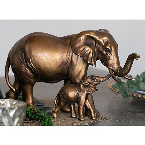 🐘 FIGURA ELEFANTE MADRE Y BEBE DORADO - Imagen 5
