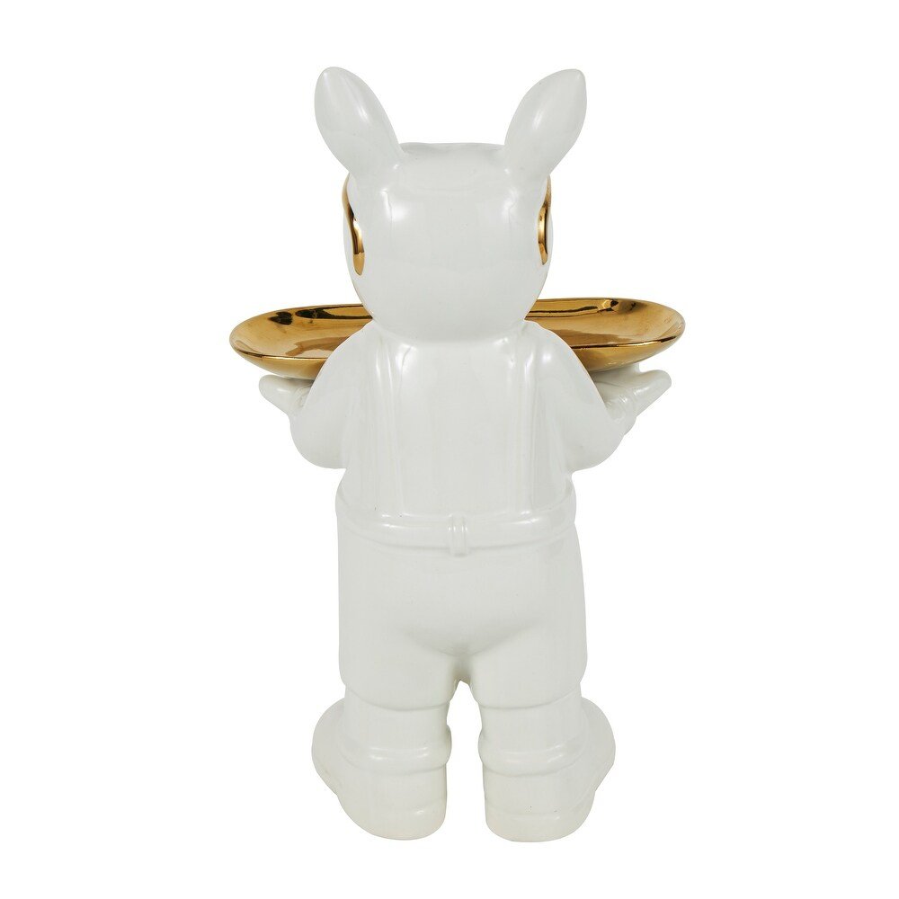 Escultura Decorativa Bulldog con Bandeja · Blanco & Dorado - Imagen 9