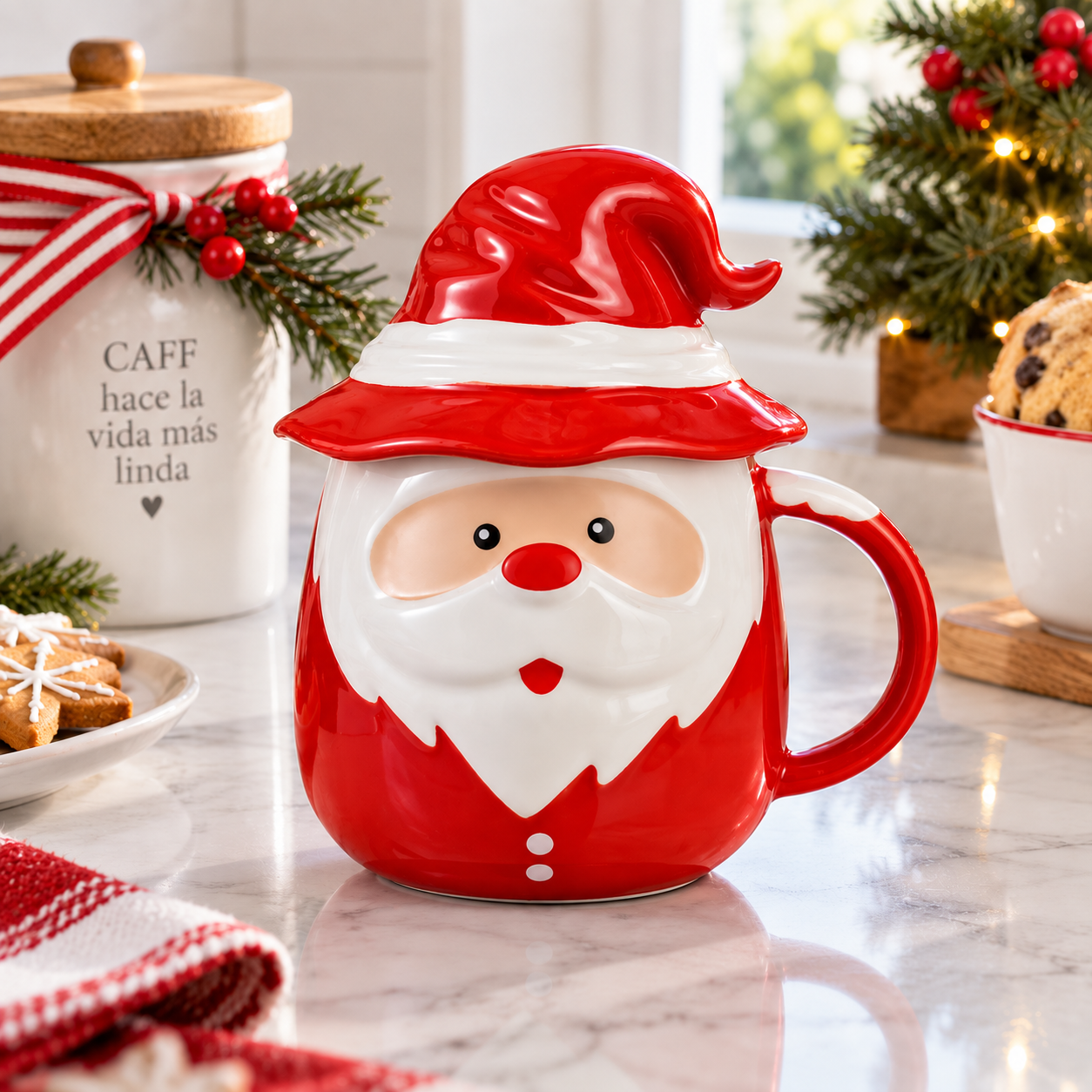 🎅☕ Mug Papá Noel con Tapa · 420 ml | Navidad