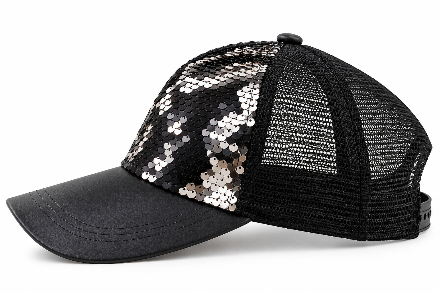 🖤 Gorra Trucker Lentejuelas Reversibles · Negro & Plateado ✨ - Imagen 4