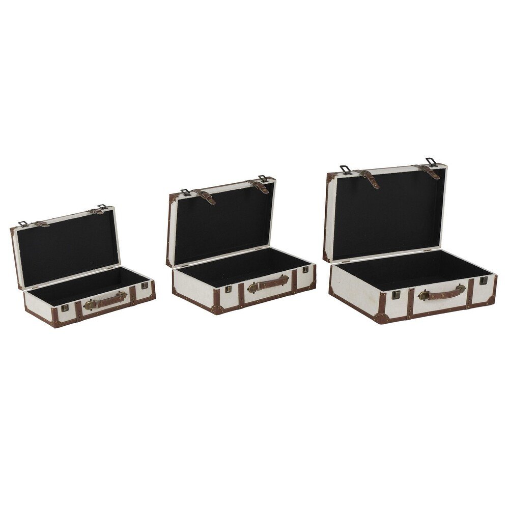 🧳 Set de 3 Baúles Decorativos · Beige Claro & Cuero Marrón - Imagen 5