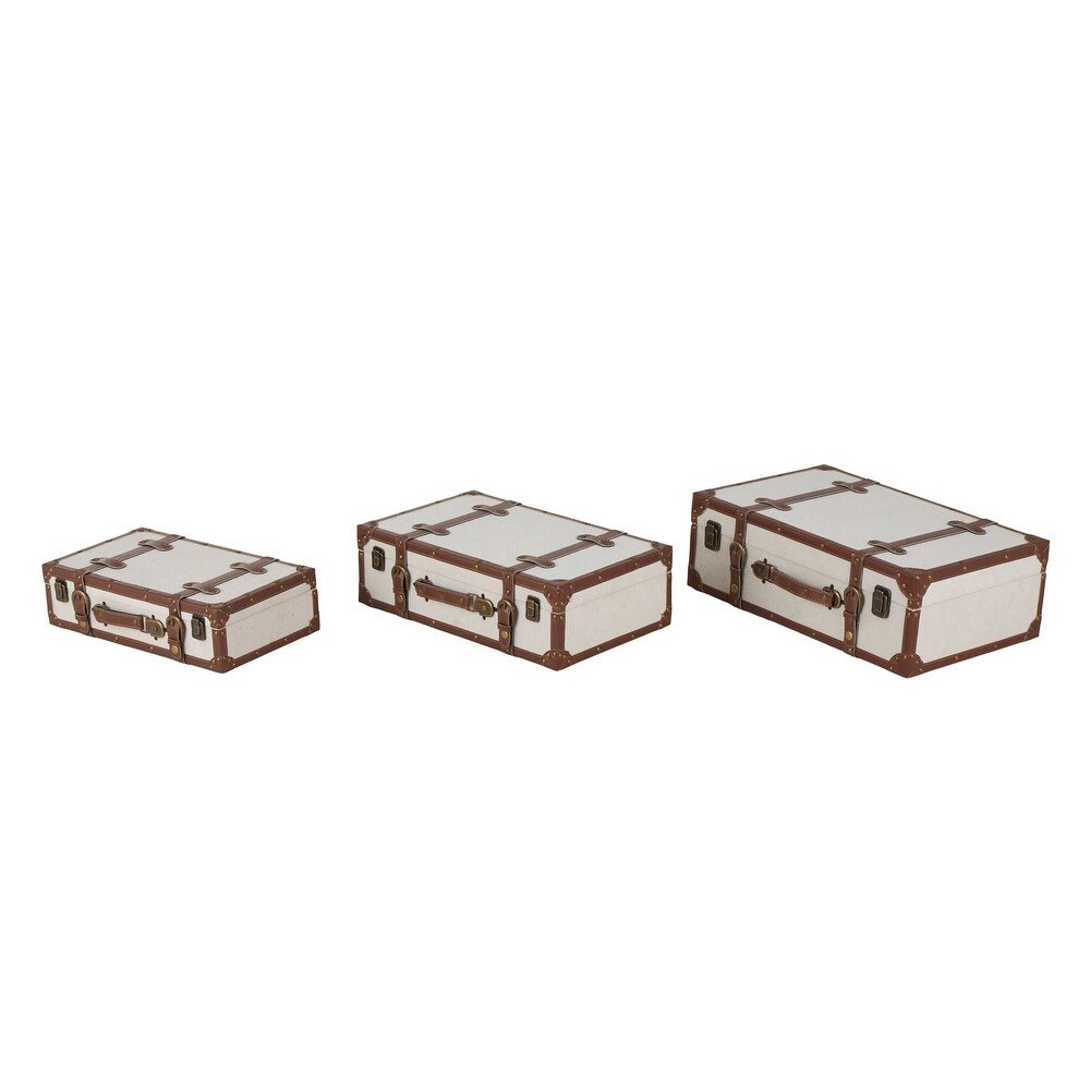 🧳 Set de 3 Baúles Decorativos · Beige Claro & Cuero Marrón - Imagen 6