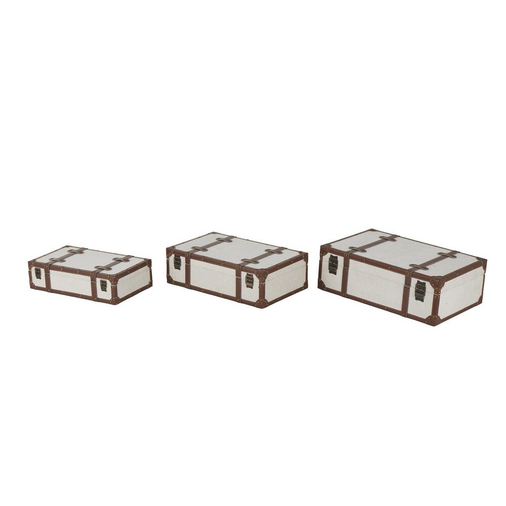 🧳 Set de 3 Baúles Decorativos · Beige Claro & Cuero Marrón - Imagen 9