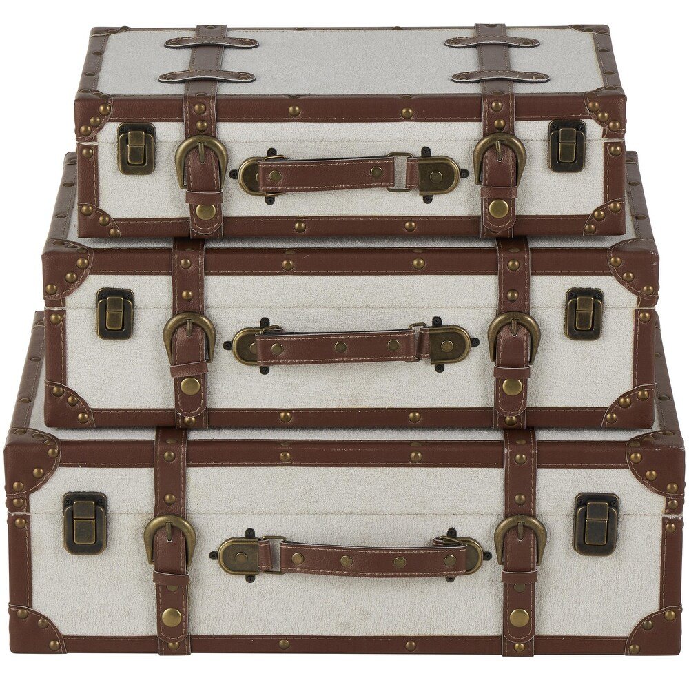🧳 Set de 3 Baúles Decorativos · Beige Claro & Cuero Marrón - Imagen 2