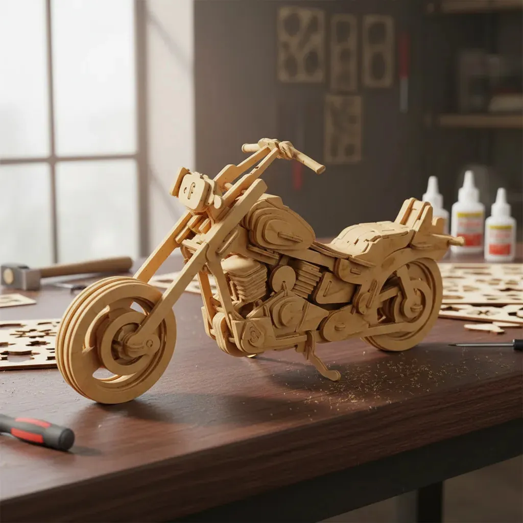 🏍️ Motocicleta Chopper Clásica · Puzzle 3D de Madera | 97 Piezas - Imagen 5