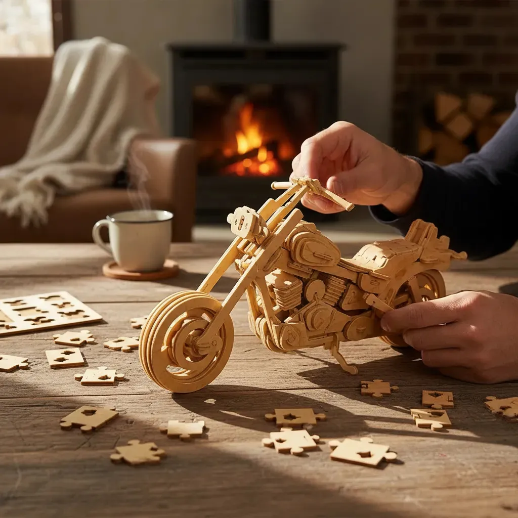 🏍️ Motocicleta Chopper Clásica · Puzzle 3D de Madera | 97 Piezas - Imagen 8