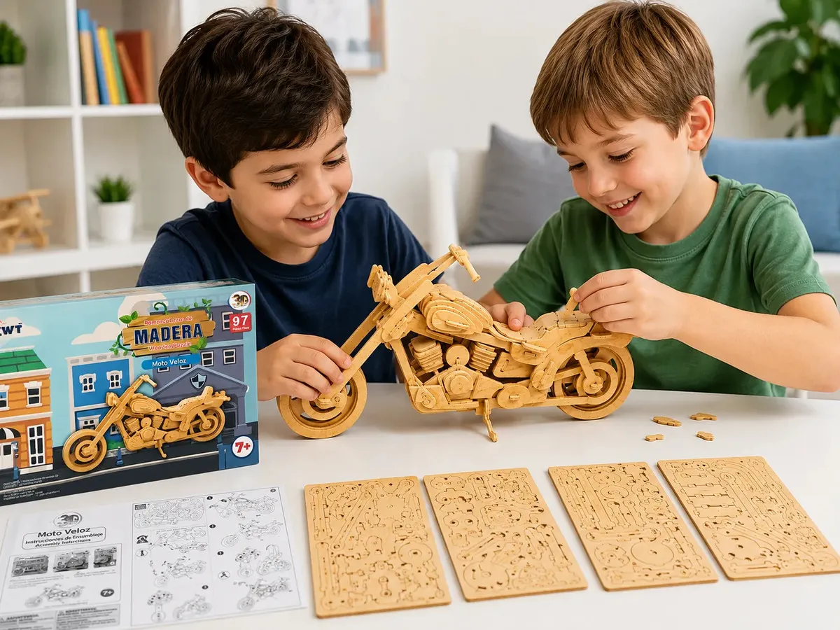🏍️ Motocicleta Chopper Clásica · Puzzle 3D de Madera | 97 Piezas - Imagen 7