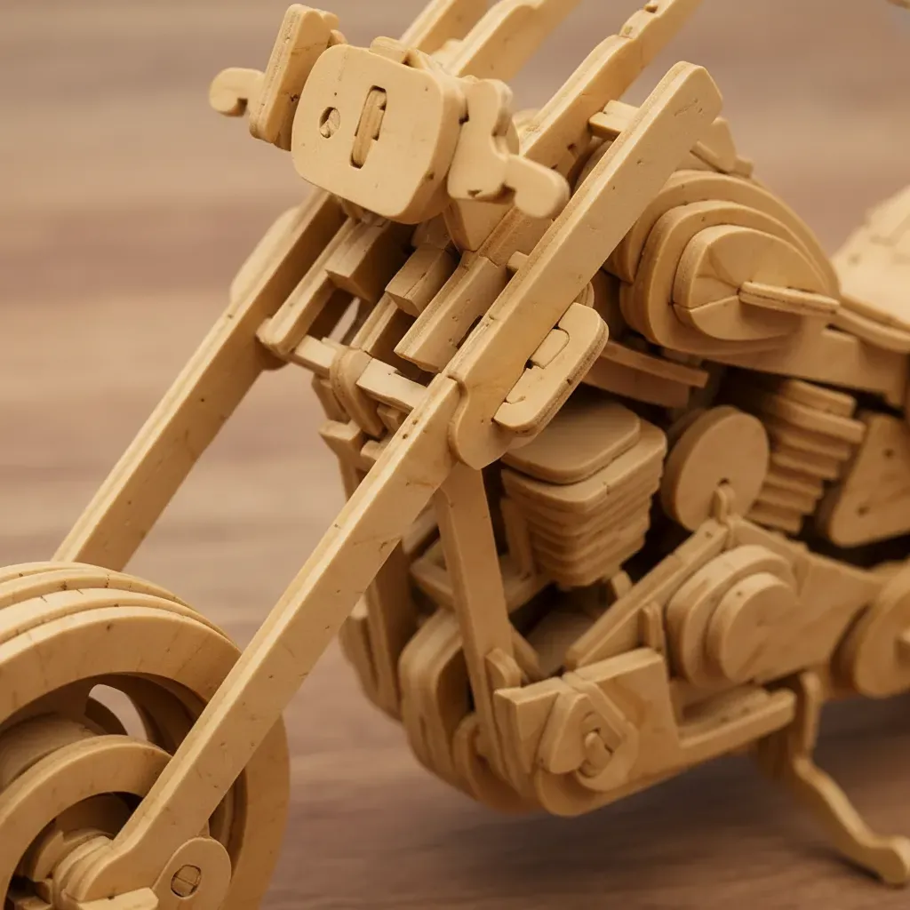 🏍️ Motocicleta Chopper Clásica · Puzzle 3D de Madera | 97 Piezas - Imagen 6