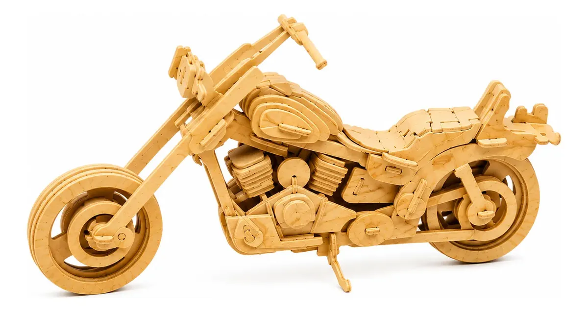 🏍️ Motocicleta Chopper Clásica · Puzzle 3D de Madera | 97 Piezas - Imagen 9