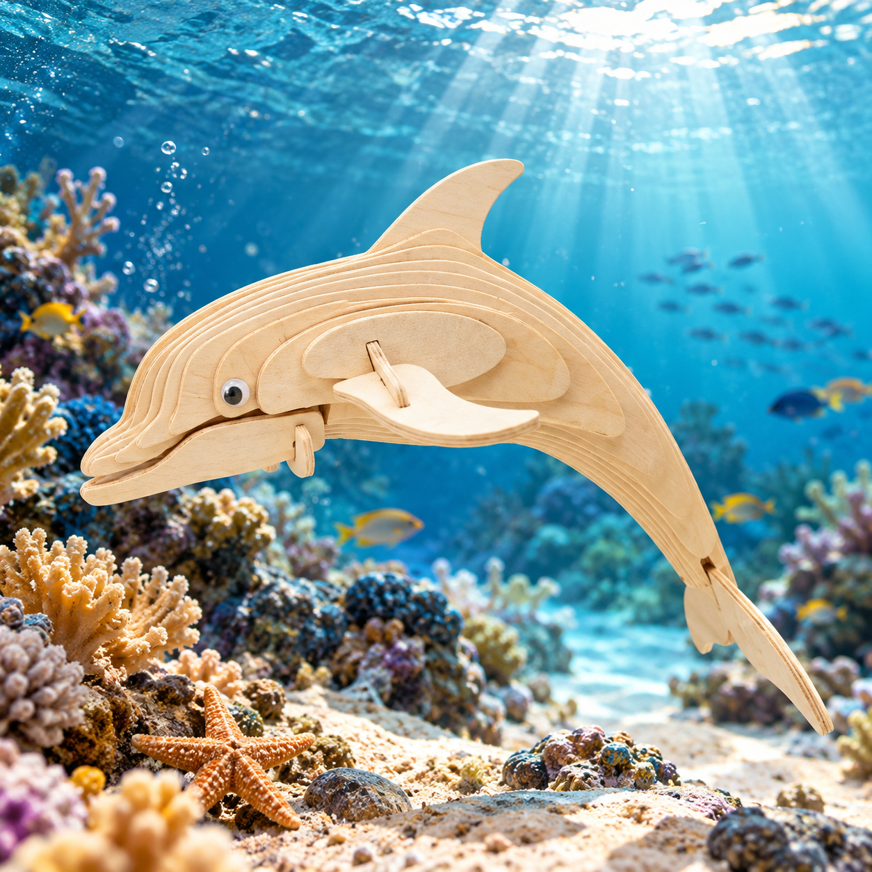 🐬 Delfín Nariz de Botella · Rompecabezas 3D de Madera