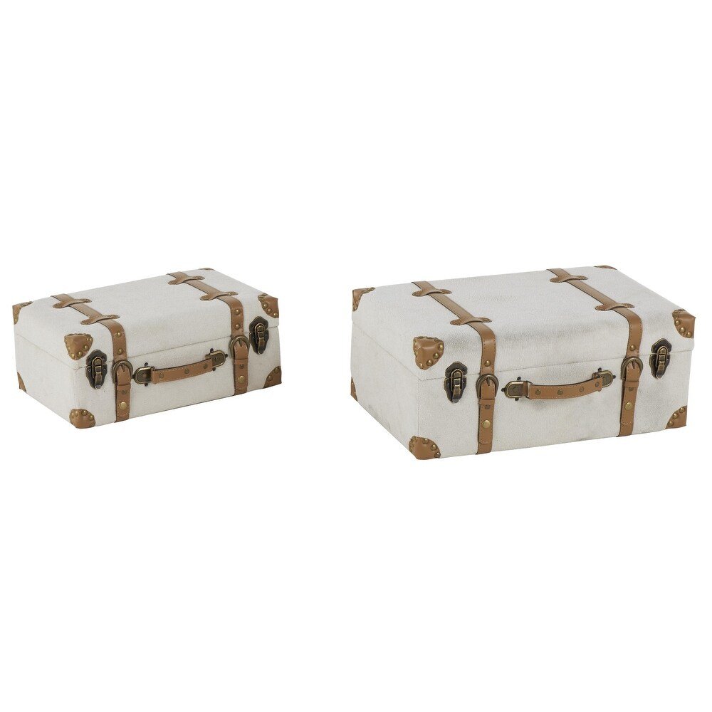 🤍 Set x2 Baúles Decorativos Lucerna · Textura Clara & Cuero Natural - Imagen 7