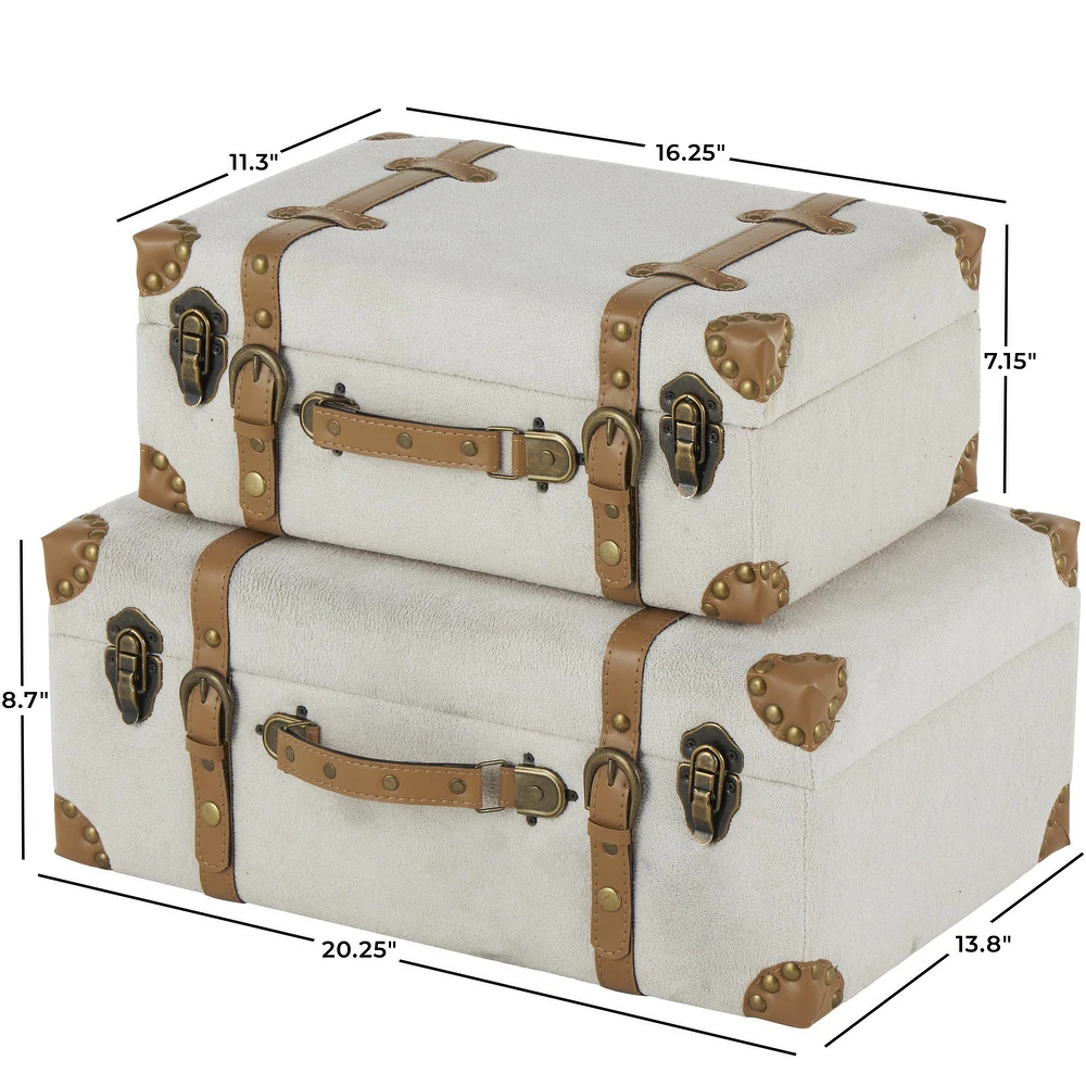 🤍 Set x2 Baúles Decorativos Lucerna · Textura Clara & Cuero Natural - Imagen 2