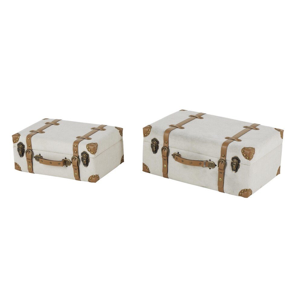 🤍 Set x2 Baúles Decorativos Lucerna · Textura Clara & Cuero Natural - Imagen 6