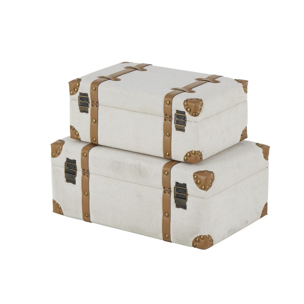 🤍 Set x2 Baúles Decorativos Lucerna · Textura Clara & Cuero Natural - Imagen 3