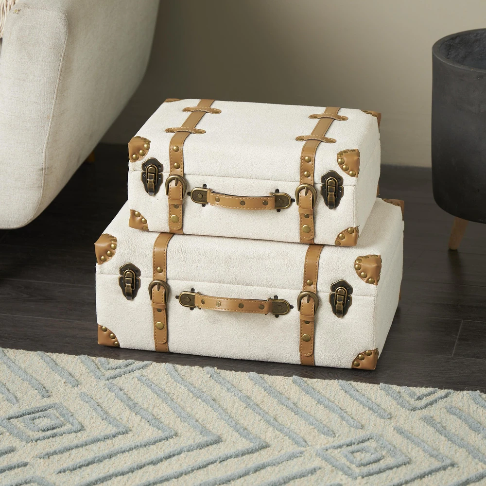 🤍 Set x2 Baúles Decorativos Lucerna · Textura Clara & Cuero Natural - Imagen 9