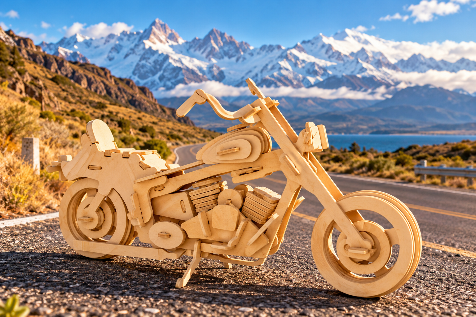 🏍️ Motocicleta Chopper Clásica · Puzzle 3D de Madera | 97 Piezas