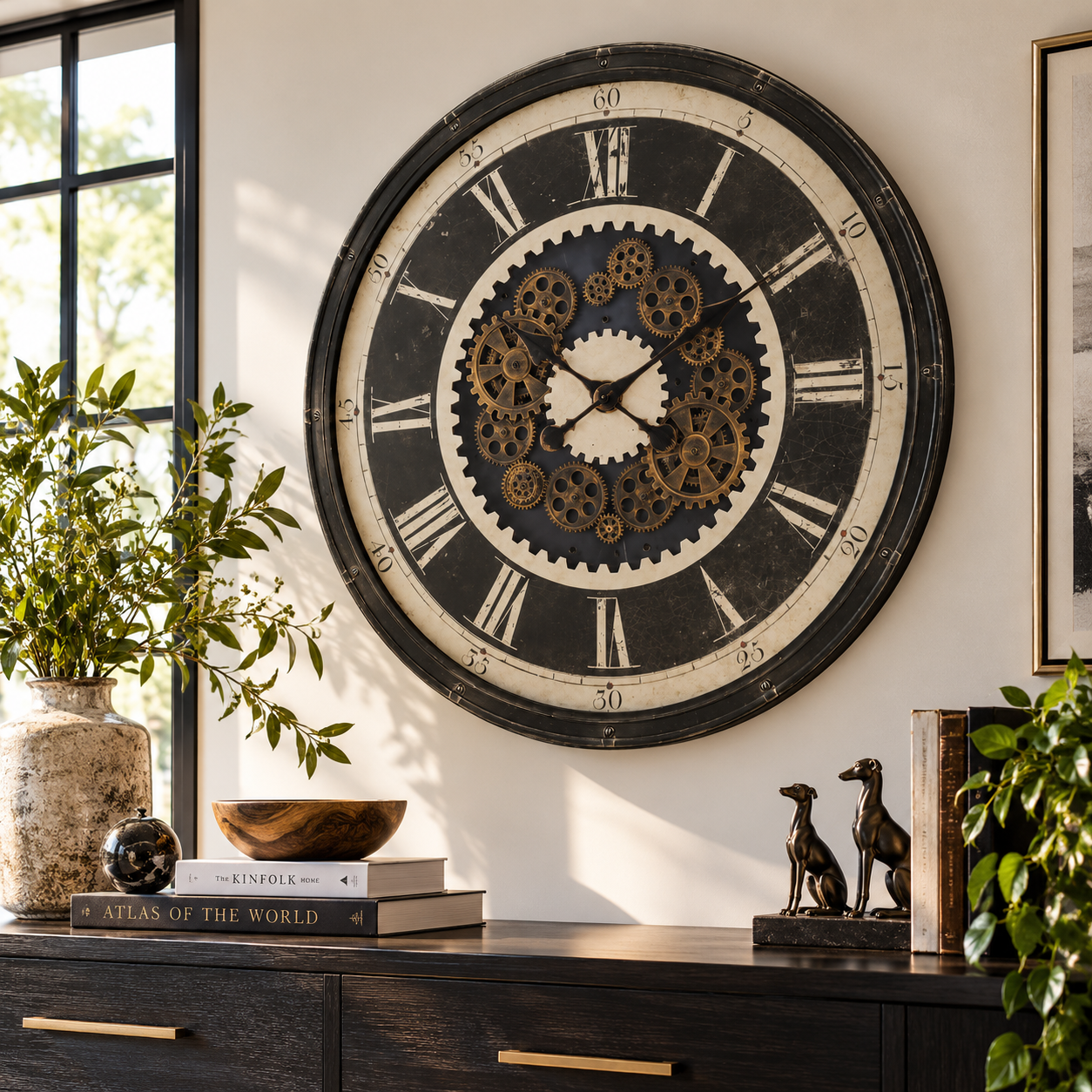 🕰️ Reloj de Pared Melbourne · Engranajes en Movimiento · 76 cm