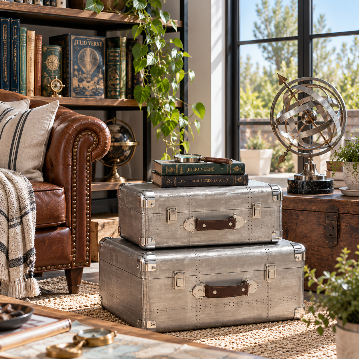 ✈️ Set x2 Cajas Baúl Aviator · Aluminio & Madera